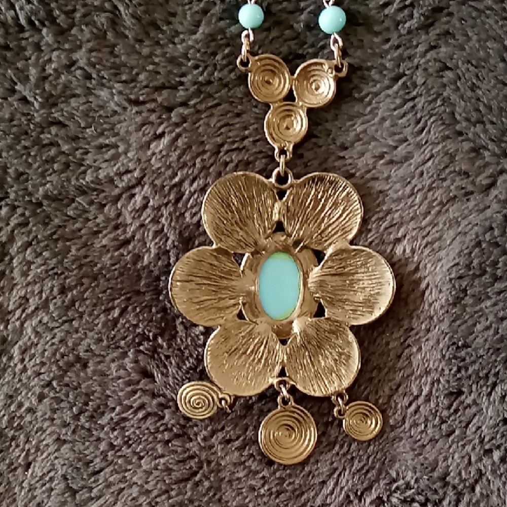 Vintage  Turquoise Pendant Necklace - Picture 4 of 5